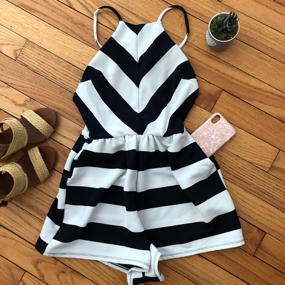 Navy Blue & White Romper